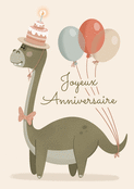 Dino joyeux avec des ballons pour l'anniversaire